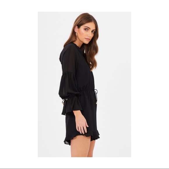 Chancery Helen long sleeved Playsuit plunging neckline black semi sheer size 10 - Picture 8 of 8